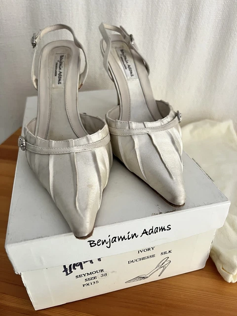 Scarpe da sposa corte in seta Benjamin Adams Seymour avorio schienali taglia 5/38 £119