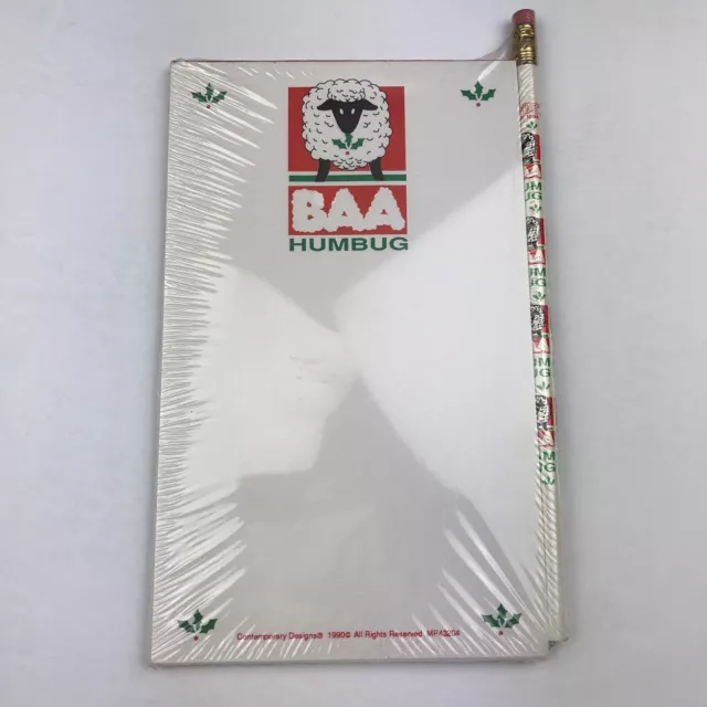 1990 Contemporary Designs Baa Humbug Sheep Notepad Pencil Christmas Stationary