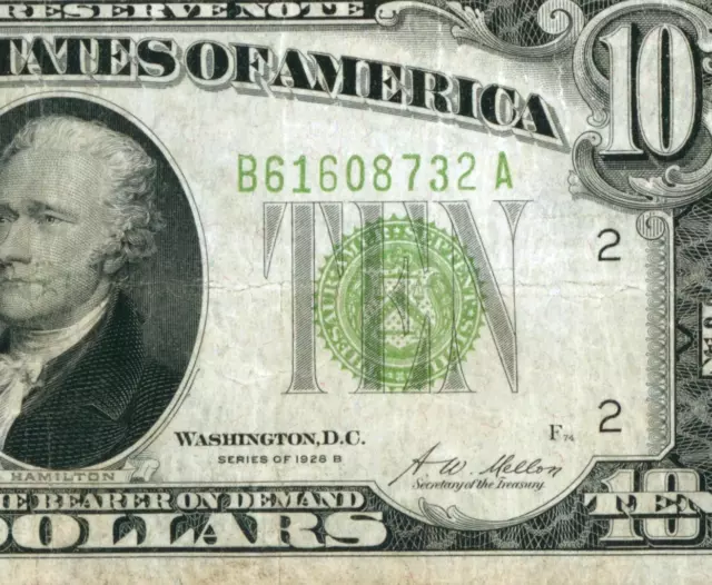 $10 1928 B Lgs Lime (( Light Green Seal )) ** Daily Currency Auctions