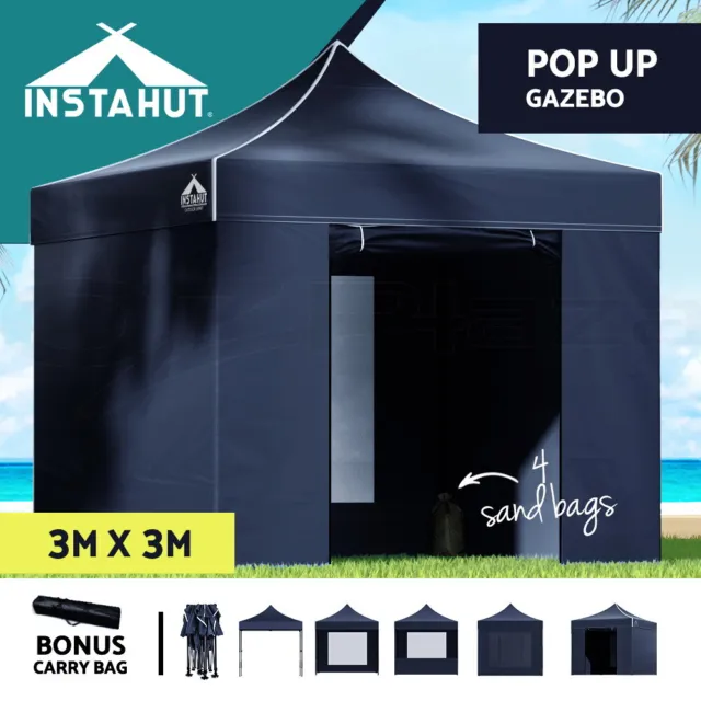 Instahut Gazebo Pop Up Marquee 3x3 Folding Tent Wedding Gazebos Camping Navy