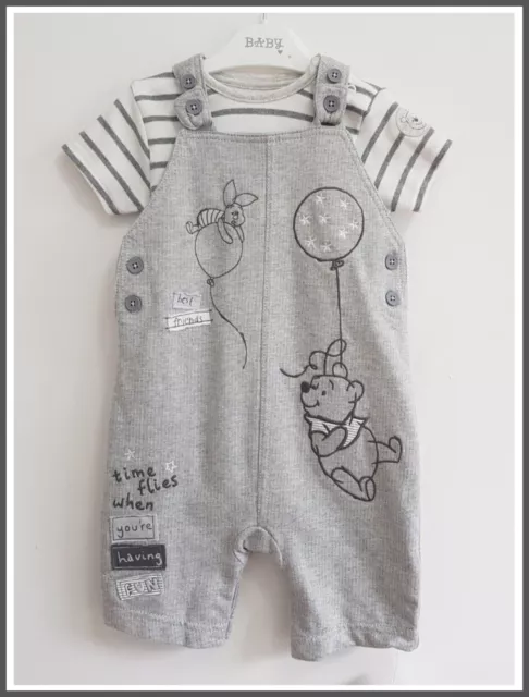 Disney Baby Winnie The Pooh Dungaree & Bodysuit 2pc Character Set 9-12m NEW