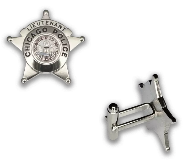 CHICAGO POLICE STAR CUFFLINKS: Lieutenant, Silver (1 Pair)