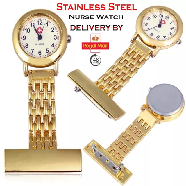 Stainless Steel Nurse Watch Quartz Silver Fob Pocket Brooch Batteries Included