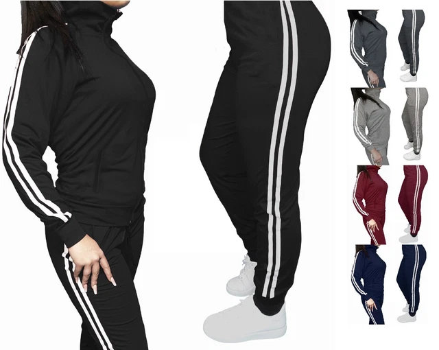 Tuta Donna Sportiva Felpata Invernale Righe Completo Felpa Pantaloni Da M a 4XL