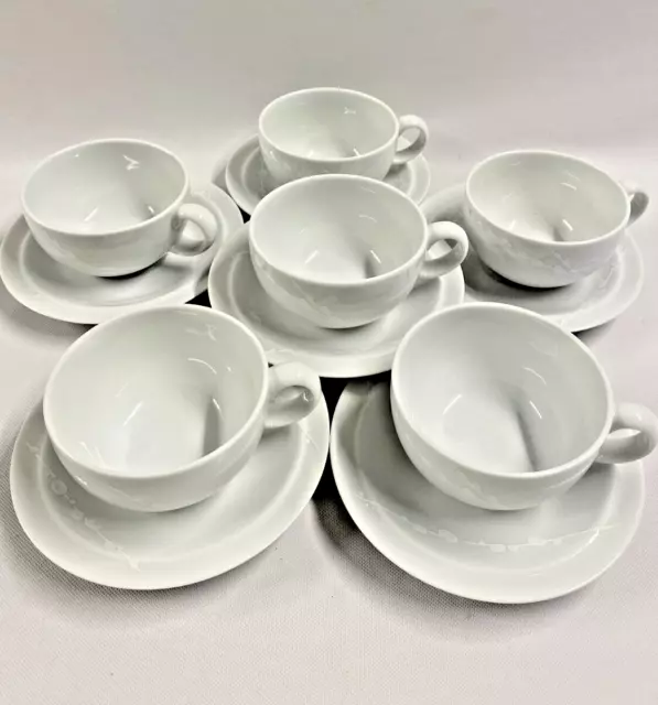 Denby White Trace Cup & Saucers x 6 Tea Coffee Set 12 Pieces