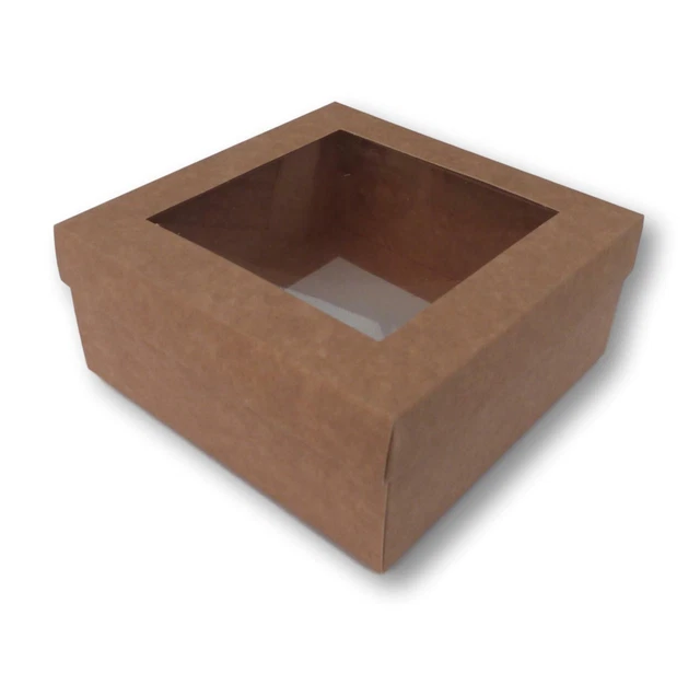 20 KRAFT BROWN 5 x 5 INCH BOX WITH WINDOW LID, GIFTS, GARMENTS, CAKES ETC 20 KRAFT BROWN 5 x 5 INCH BOX WITH WINDOW LID, GIFTS, GARMENTS, CAKES ETC