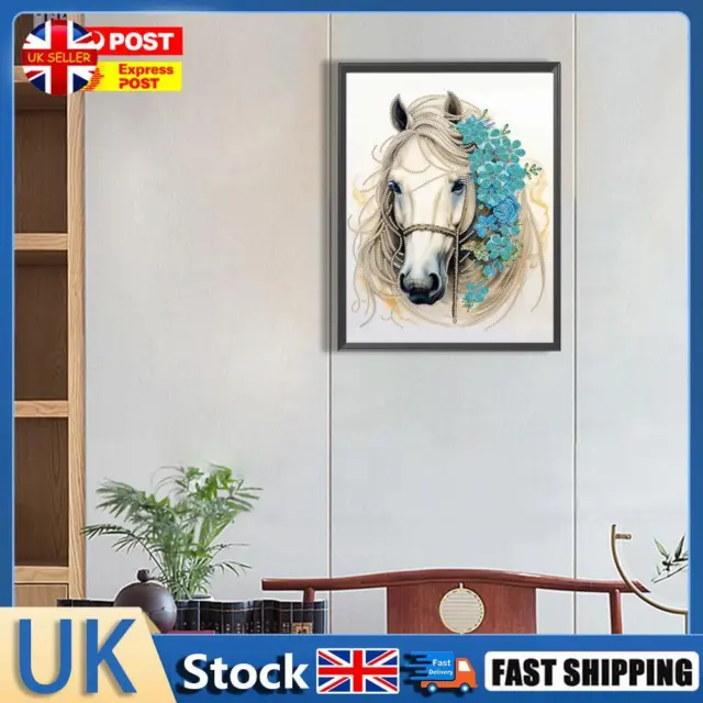5D DIY Partial Special Shaped Drill Diamond Painting White Horse Flower 30x40cm