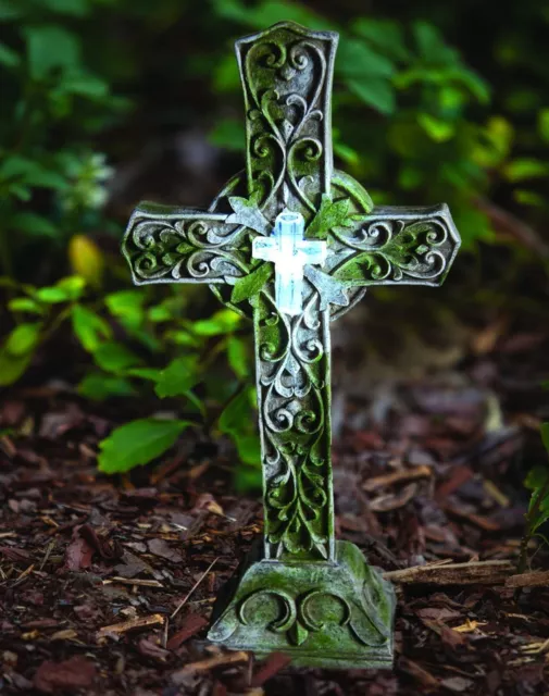 Memorial Stone Cross with Solar LED & Angel Tote, Bereavement, Memorial NIB