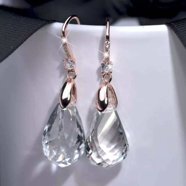 18k rose gold made with SWAROVSKI crystal drop dangle hook earrings sparkling