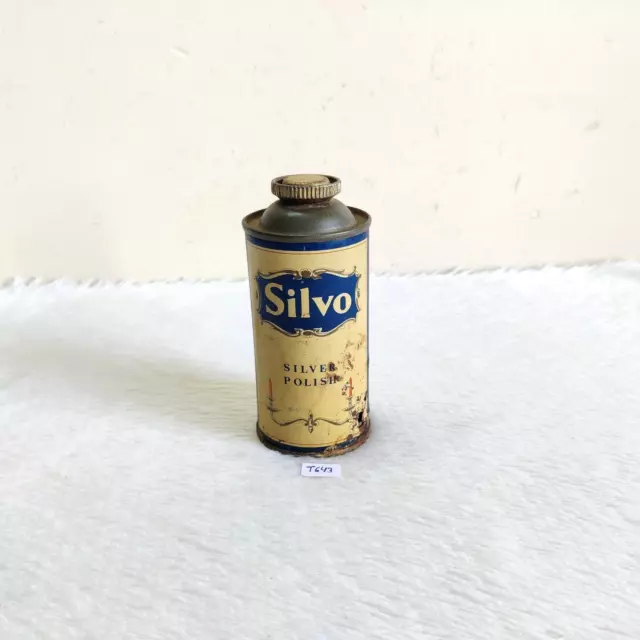 1940s Vintage Silvo Silver Polish Advertising Tin Can Bottle Decorative TB277