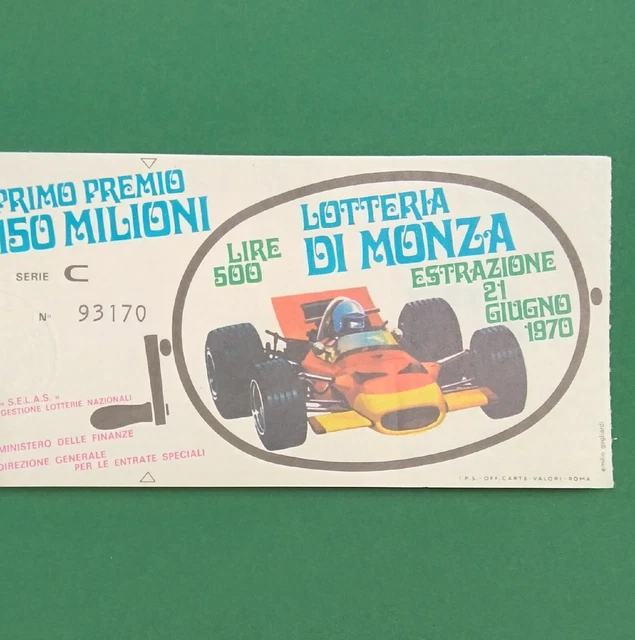 Biglietto Lotteria Di Monza 1970 Serie C Numero 93170