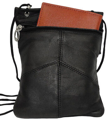 Passport Neck Strap Lanyard Leather ID Holder Pouch Travel String Purse Black 2