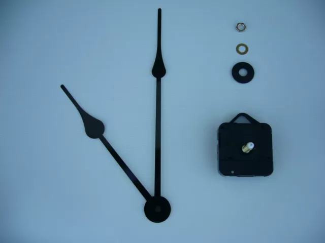 HIGH TORQUE CLOCK MOVEMENT LONG SPINDLE 230MM BLACK FRENCH SPADE metal hands