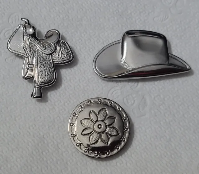3 Cowboy Southwestern Silver Tone Button Covers Western Hat Saddle Cowgirl Lot