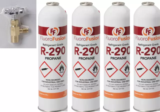 R–290, (4) Large 14 oz Cans, FluoroFusion, Refrigerant Grade Propane, PV14 Taper
