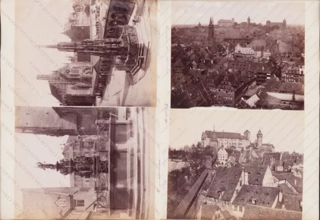 1890 GERMANY Nürnberg Funtains Virtue Tugend Schoner brunnen 4 Albumen Photos