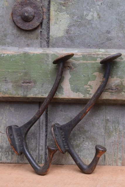 Pair of Reclaimed Edwardian Coat Hooks peg rack stand vintage original antique