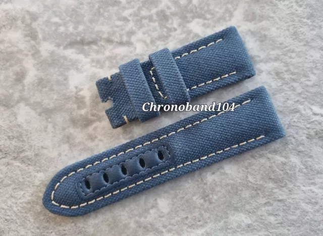 OEM Officine Panerai 22/20mm Blue Canvas/Leather Strap For Tang Buckle Size XS