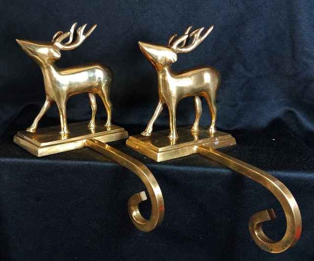 2 Vtg Heavy Brass Reindeer Christmas Stocking Hanger Long Arm Mantel Hook Holder 2 Vtg Heavy Brass Reindeer Christmas Stocking Hanger Long Arm Mantel Hook Holder