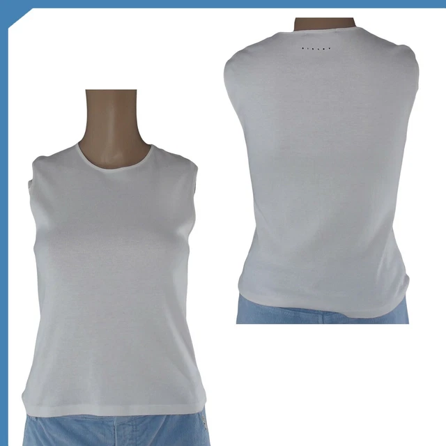Sisley Maglietta Da Donna T-shirt Bianca Senza Maniche Cotone Top Taglia Medium
