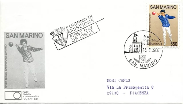 Storia Postale - FDC FAIP - Repubblica San Marino - 1986 - Campionato di bocce