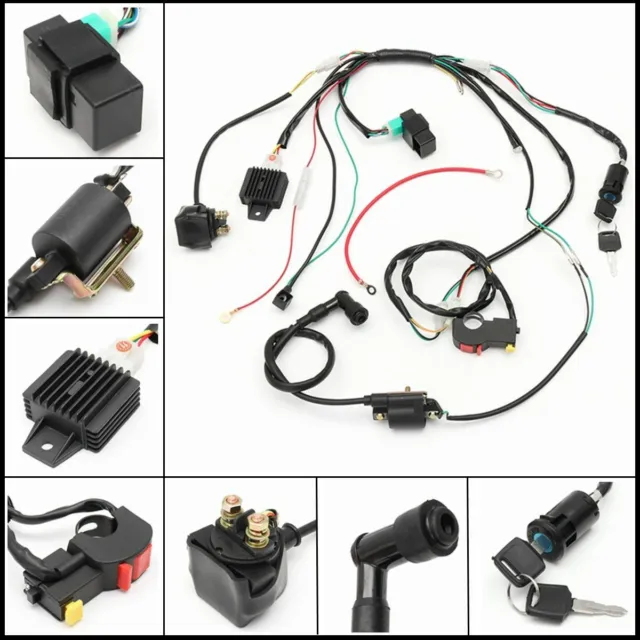 CDI Wire Harness Wiring Loom Coil Rectifier Kit For 50cc-110cc ATV Quad Pit Bike