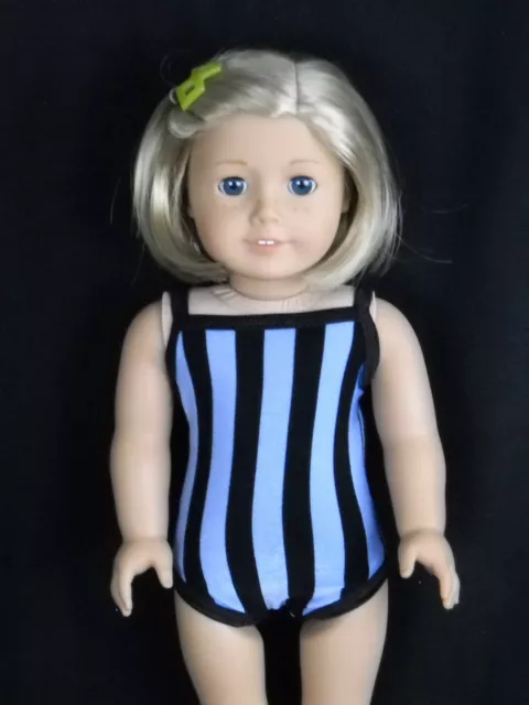 Blue and Black Stripe Fits American Girl 18 inch Doll Swim Suit Handmade