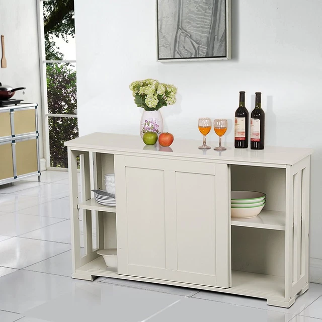 Antique Buffet Sideboard Kitchen Table with Sliding Door, White