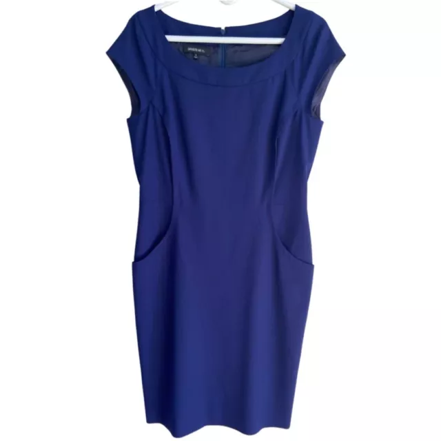 Lafayette 148 New York Cobalt Blue Wool Blend Sheath Dress Size 6 Boatneck