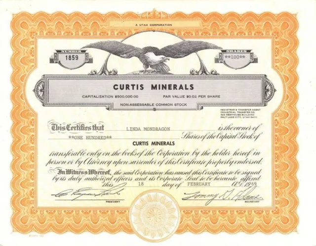 Curtis Minerals - Mining Stock Certificate - Mining Stocks