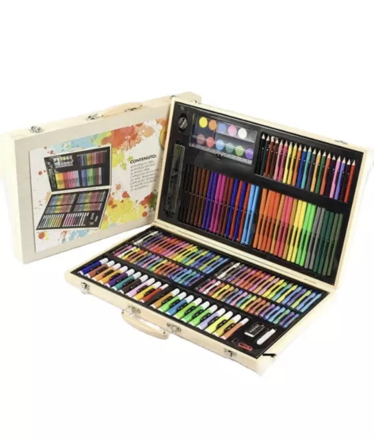 180PCS WOODEN Kids Colouring Set Drawing Set Art Case Pencils Painting Childrens