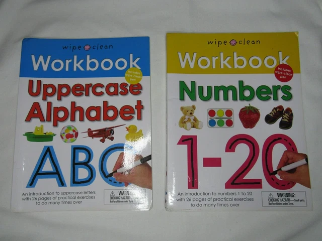 LOT OF 2 Workbooks-LEARN TO WRITE NUMBERS & ALPHABET BOOKS-Wipe Clean Dry Erase