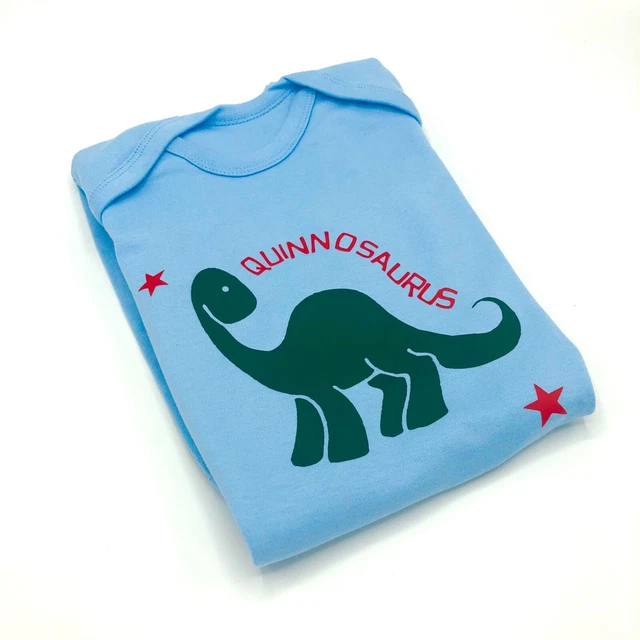 Funky PERSONALISED baby boy dinosaur clothing Romper babygrow sleepsuit ANY NAME