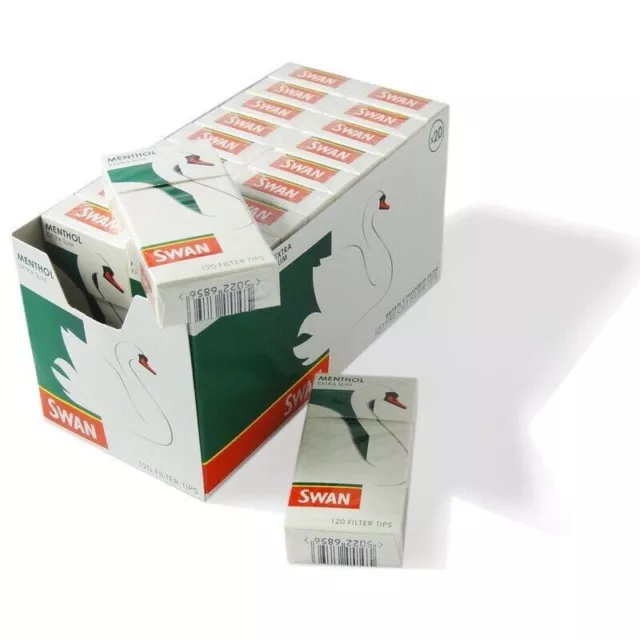 FULL BOX Swan Menthol Extra Slim Filter Tips 120s x 20 (2400 Menthol Tips)