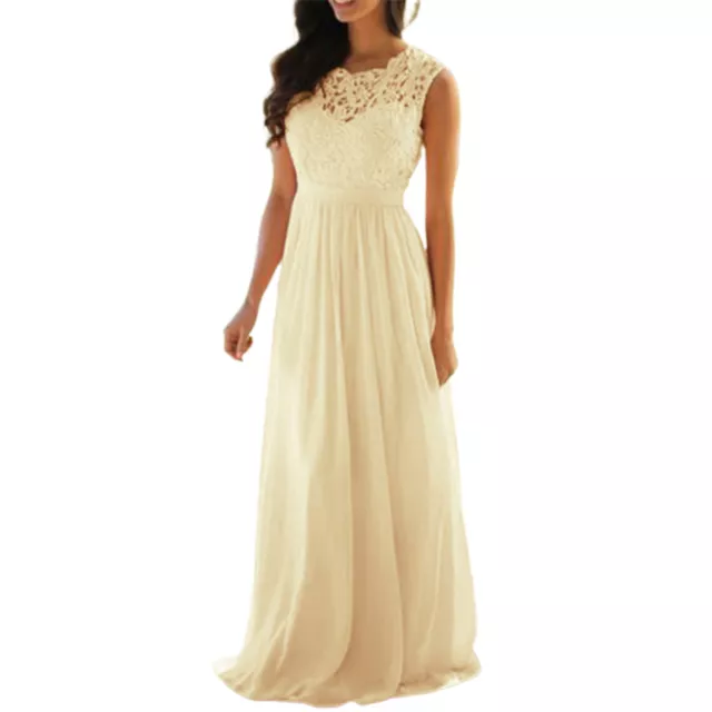 Women Dress O-neck Soft Fabric Embroidery Lace Splicing Bridesmaid Party Maxi