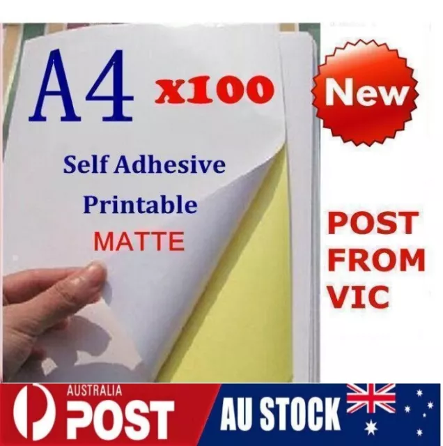 A4 White Matte Self Adhesive Sticker Paper Sheet Label Laser Inkjet Print 100X