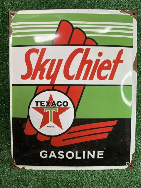 Vintage Sky Chief Texaco Porcelain Sign Gas Station Mechanics Advertising Plate