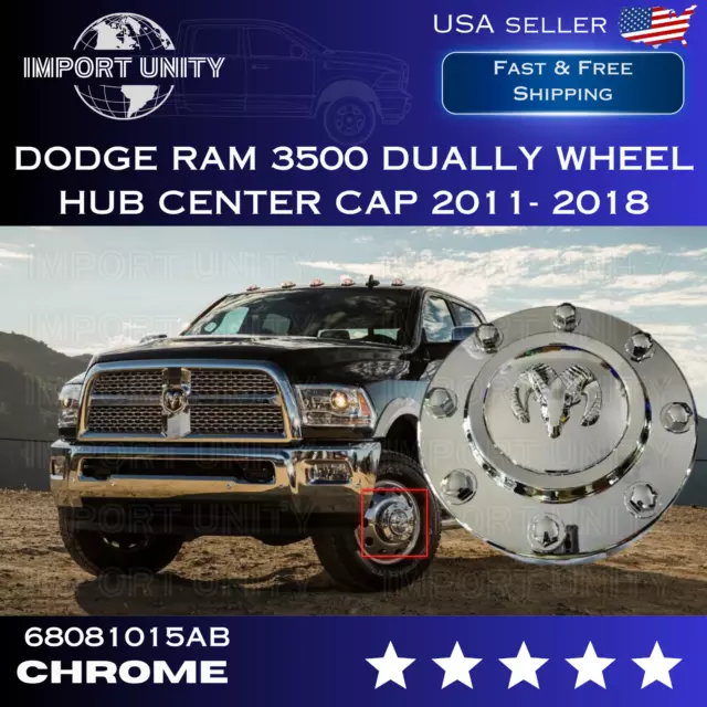 1X CHROME FRONT CENTER HUB CAP 68081010AB Fits For 2011-18 Dodge Ram 3500 DUALLY