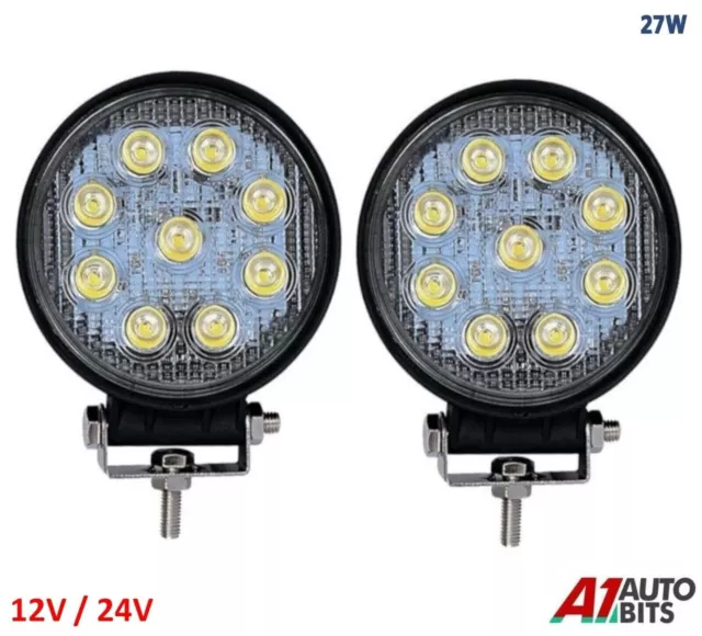 2X 4" 27w Round Led Work Lights Spot Beam Lamp Suv Atv 4x4 Multi Volt Uk
