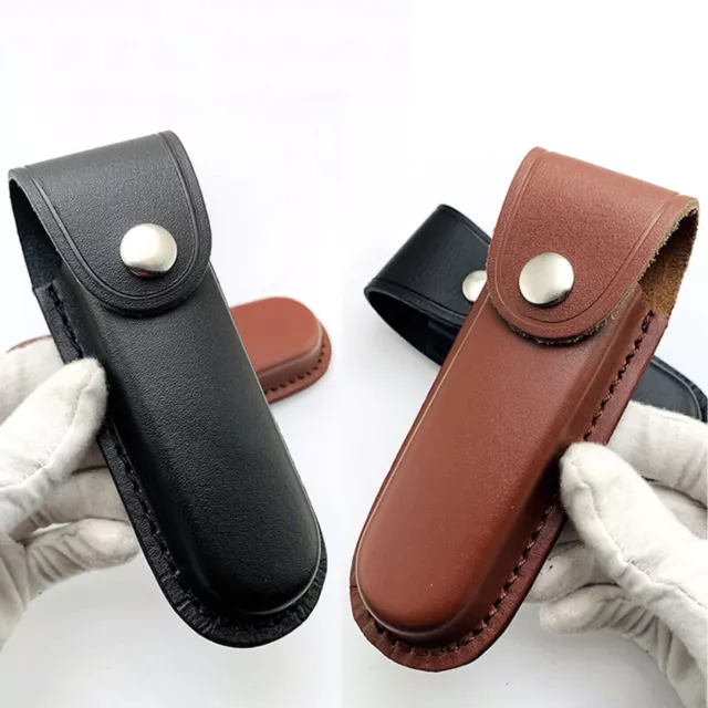 Custom Pocket Folding Knife Sheath Holder Leather Belt Case Holster Metal Snap