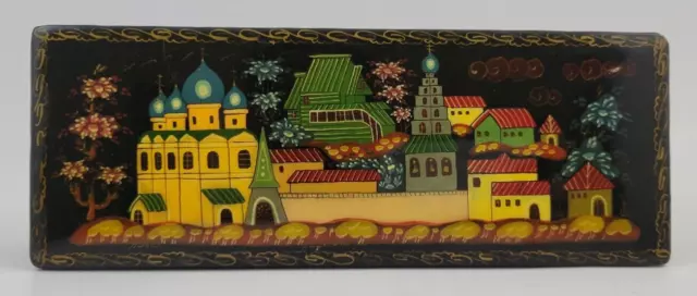 Russian Palekh Lacquer Hand Painted Trinket Box Signed by Artist