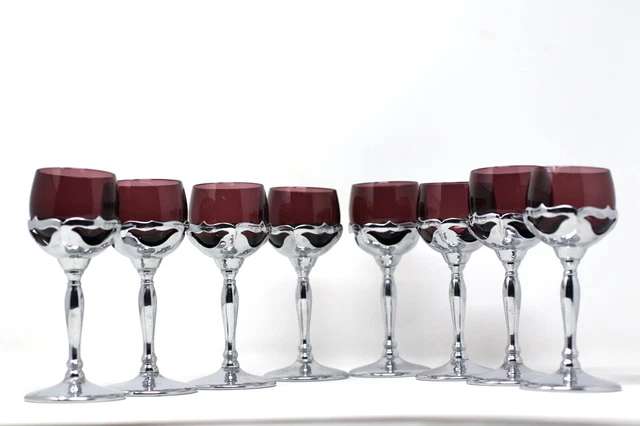 Vintage Farber Brothers Krome Kraft Cambridge Amethyst Sherry Cordial Glasses