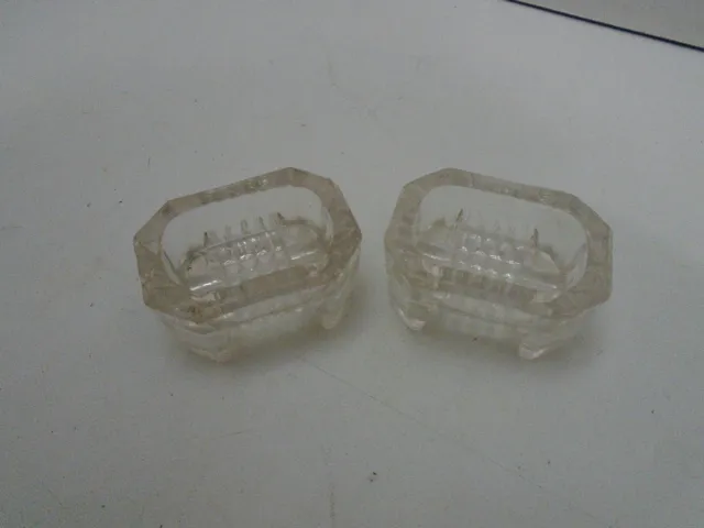 2 vtg Antique Clear Pressed Glass Rectangle Open Salt Dip Cellars Dish Footed