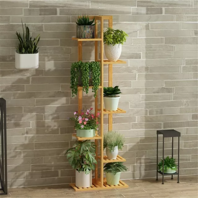 Premium Bamboo 7-Pot Flower Rack Plant Stand Shelf Planter Pots Display Shelving