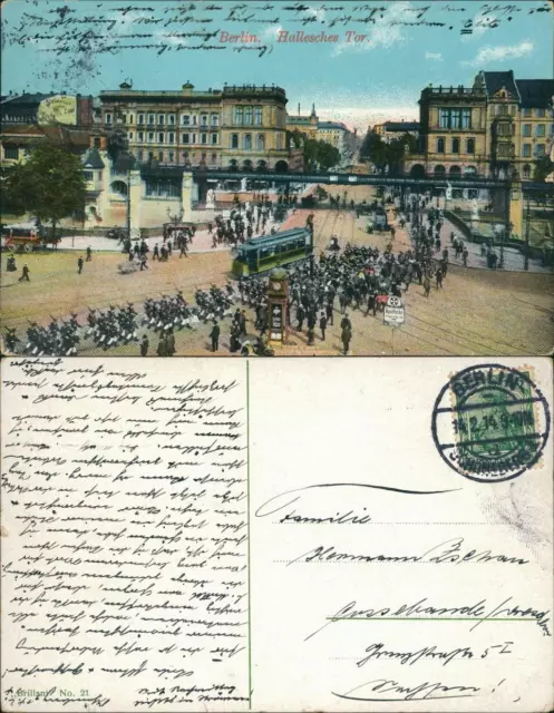 Ansichtskarte Kreuzberg-Berlin Straßenpartie - Parade - Hallesches Tor 1914