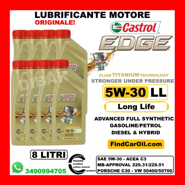 Olio Castrol Edge Fst 5W30 Ll Titanium Acea C3 Da 8 Litri