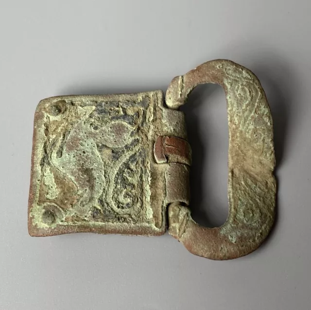 Beautiful Medieval Enamelled Bronze Buckle Plate C. 13th Century A.D.