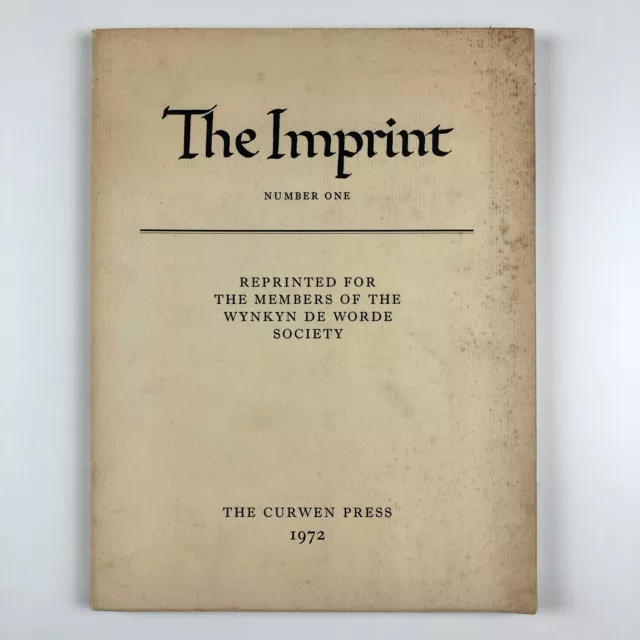 The Imprint: Number One | Wynkn de Worde reprint | Curwen Press, 1972