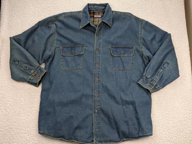 WOLVERINE 90S MEN XL Blue Denim Chore Jacket Shacket Fleece flannel ...