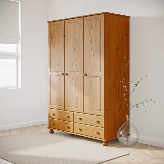 Pine 3 Door Triple Wardrobe with Drawers - Hamilton HMT005